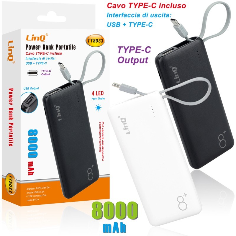 POWER BANK PORTATILE CAVO TYPE-C INCLUSO