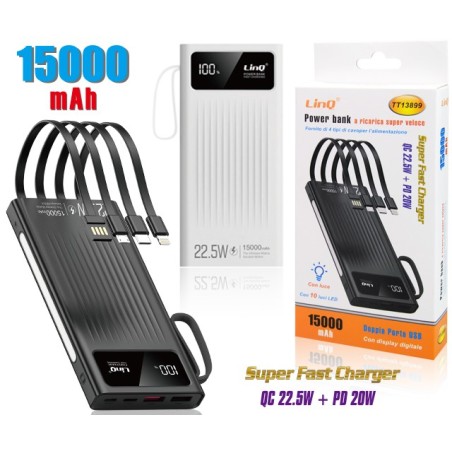 POWER BANK A RICARICA SUPER VELOCE4 15000MAH QC22.5W+PD20W